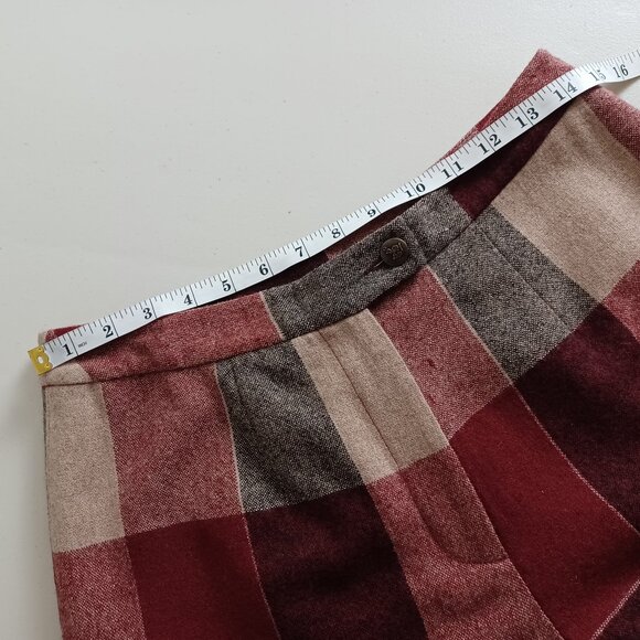 Yihua Burgundy Plaid Wool Blend Wide Leg Vintage Trousers - Picture 10 of 16